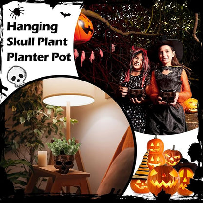 2 Pack Hanging Skull Planter Pot with Ropes Gothic Skeleton Plant Pot Skull Candy Bowl for Succulent Plants Flowers Horror Head Wall Decoration (Bronze)