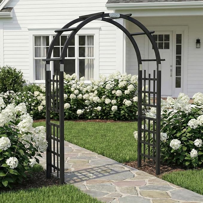 Outvita 7Ft Wooden Garden Arbor Arch, Wood Arbor Trellis, Pergola Archway for Wedding Ceremony Decoration Pergola Plant Climbing Rose Vines Lawn Courtyard Patio Black