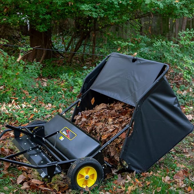 Brinly STS-42BHDK-A 40" Tow-Behind Lawn Sweeper with Dethatcher and Hamper Windscreen