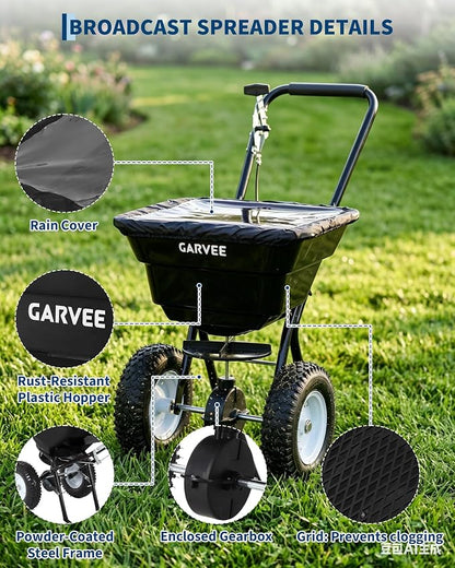 80 LBS Push Broadcast Spreader, 12FT Spreading Width, 13in All-Terrain Wheels, Adjustable Flow Control, Heavy Duty Walk Behind Lawn Spreader for Fertilizer, Grass Seed, Ice Melt, Salt