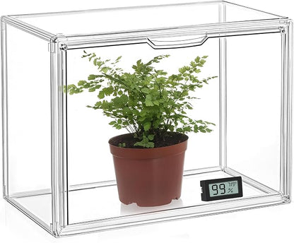 HBlife Mini Greenhouse for Indoor, Clear Stackable Green House with Magnetic Waterproof Door for Small Plants Nursery Germination and Display, Tabletop Portable Greenhouse, 14.1x8.6x10.6 Inch (1 Pack)