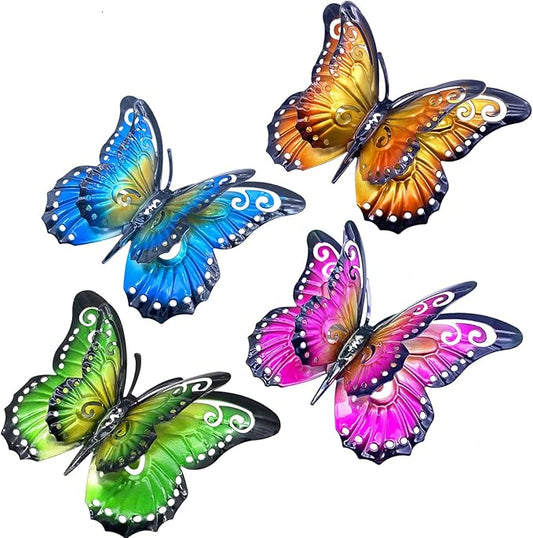 Metal Butterfly Wall Art Decor - 6.5" Outdoor Fence Decoration, Hanging for Garden Yard Living Room Bedroom Patio Balcony(4 Pack)