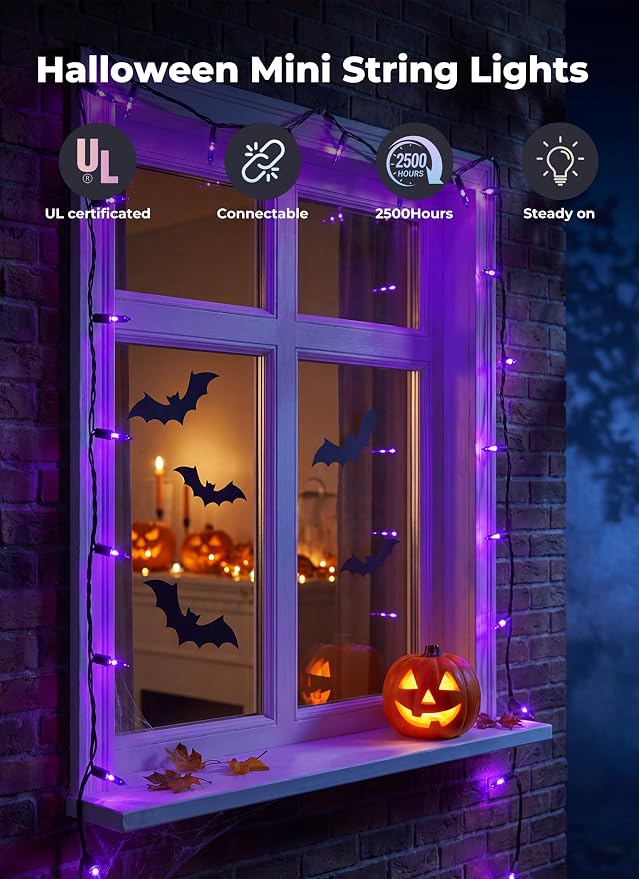 Minetom Halloween String Lights Outdoor 100 Count 20 Feet Incandescent Bulb Mini Lights for Christmas Indoor Garland Party Festival Decoration, Purple