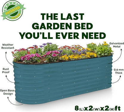 Plant & Plot Galvanized Raised Garden Beds Outdoor // 8×2×2 ft Planter Raised Beds for Gardening, Vegetables, Flowers (Turquoise) // Large Metal Garden Box // Patented Tool-Free Design