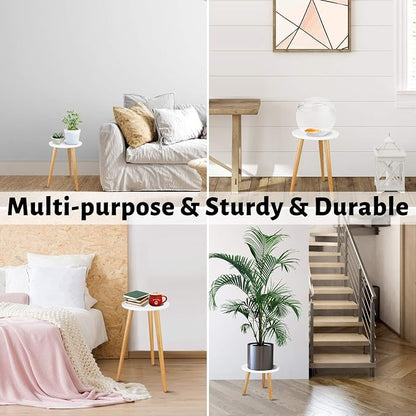 Uneedem Plant Stand Indoor, Mid Century Modern Small Round Plant Table for Flower Pots, 20.5" Tall Plant Holder Wood Stool for Living Room (2 Pack)