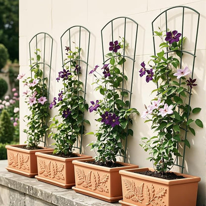 Thealyn 4 Pack 56" Metal Plant Trellis for Pots & Garden Beds, Rustproof Support for Indoor Outdoor Climbing Plants, Vines, Flowers, Fan Shaped, Green