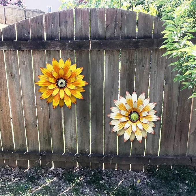 WKHOMEDECO Farmhouse Metal Flowers Wall Decor Inspirational Daisy Wall Decor Hanging for Indoor Outdoor Home Bedroom Living Room Office Porch Patio Garden Fence 13Inch,outdoor wall decor,Handmade