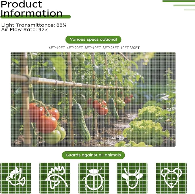 Garden Netting & Plant Netting, 8.2'x10' Fine Mesh Plant Protection Barrier, Garden Net Covers for Raised Beds, Mesh Fencing & Tree Net Bags, Protect Vegetables, Fruits, Plants & Flowers