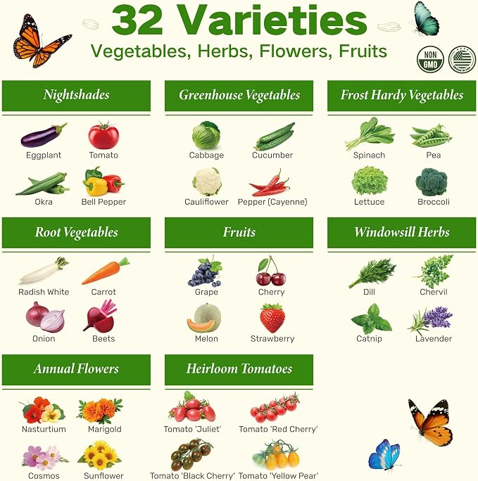 Lush&Dew Zone 6 Heirloom Survival Seed Kit, 32 Types 30,000+ Non-GMO Seeds | Gardening Gifts for Women Men, Seeds for Planting Vegetables Herb in Raised Garden Bed Greenhouse, Indoor Outdoor Home Garden
