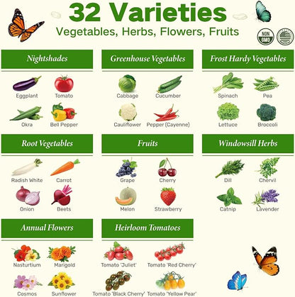 Lush&Dew Zone 6 Heirloom Survival Seed Kit, 32 Types 30,000+ Non-GMO Seeds | Gardening Gifts for Women Men, Seeds for Planting Vegetables Herb in Raised Garden Bed Greenhouse, Indoor Outdoor Home Garden