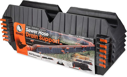Camco Rhino RV Sewer Hose Support Kit - Up to 10” of Lift - Features Nesting Design for Easy RV Storage - Includes (6) 30” Section w/4 Stakes Each - Supports Up to 20-Feet of RV Sewer Hose (43071)