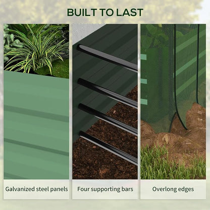 Outsunny 7.3 x 3.4 x 1 ft Galvanized Raised Garden Bed with Crop Cage Plant Protection Net and Shade Cloth Roof, Metal Planter Box with Cover for Vegetables, Flowers, Herbs, Green