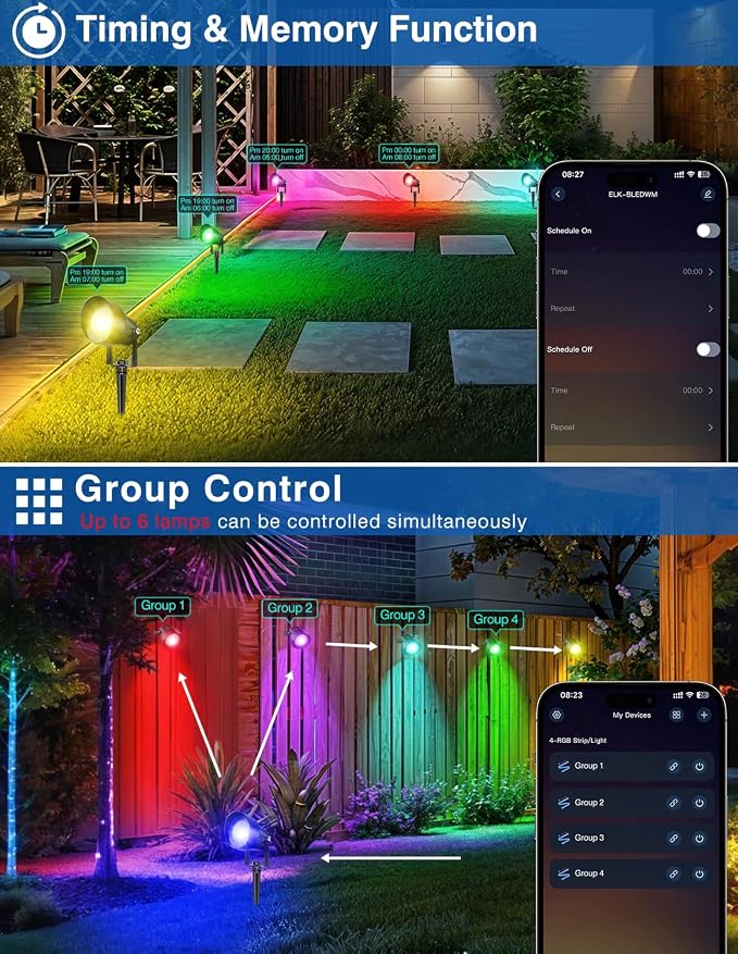 Spot Lights Outdoor, Smart RGBW LED Color Changing Landscape Lighting with APP and Remote Control, Music Mode, DIY Scenes, Timing, IP65 Waterproof Spotlight Plug in for Yard Garden, 4 Pack
