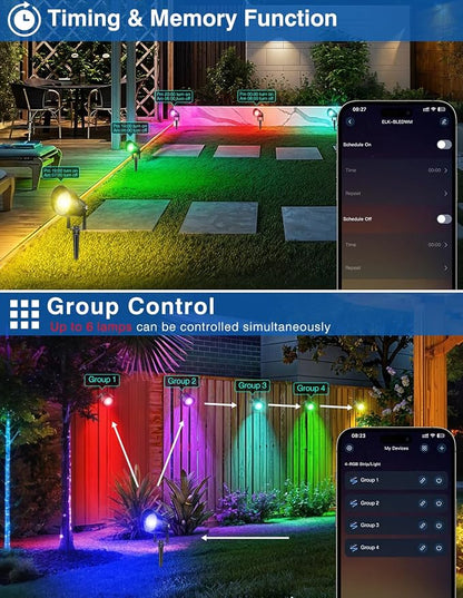 Spot Lights Outdoor, Smart RGBW LED Color Changing Landscape Lighting with APP and Remote Control, Music Mode, DIY Scenes, Timing, IP65 Waterproof Spotlight Plug in for Yard Garden, 4 Pack