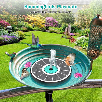 Solar Fountain Cyan Flower, Upgrade 3.5W Solar Bird Bath Fountains, Solar Powered Water Fountain with 7 Nozzles, 4 Fixed Pipes for Hummingbirds, Bird Bath, Garden, Pool, and Pond