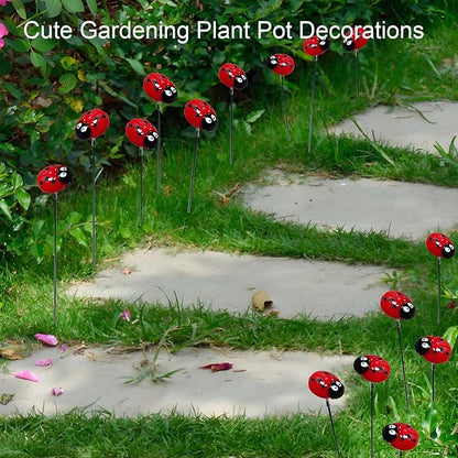 Garden Stakes Decor,10Pcs Garden Stakes Decorative Outdoor Lawn Pathway Patio Plant Pot Art Stick Yard Art Decorations for Pot Lawn Patio Corridor Flower Bed Outdoor Plant (Ladybug)