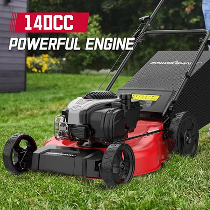 PowerSmart Gas Lawn Mower 21-Inch with 140cc Briggs&Stratton E550 Engine, 3-in-1 with Bagging, High Wheels, Lightweight, Easy Assembly, Cordless Push Lawn Mowers for Garden Yard