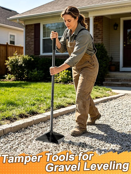 Heavy-Duty Steel Tamper, 8x8 Inch Laborsaving Ergonomic Hand Soil Tamper, Garden Landscaping Tool for Ground & Gravel Leveling Dirt Compactor, 48 Inches Total