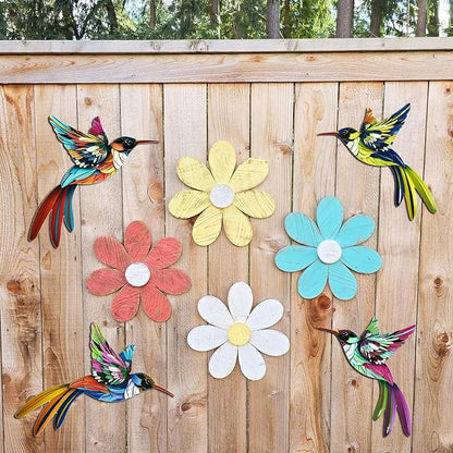 4 Pack Metal Hummingbird Wall Art Decor, 3D Colorful Birds Outdoor Sculpture for Garden Fence, Backyard, Outdoor Wall, Patio and Balcony, Great Gifts for Family Friends