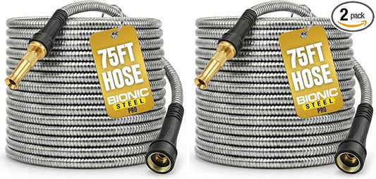 BIONIC STEEL 75ft Stainless Steel Garden Hose | Ultra Durable | Kink Free | With Brass Fittings | Pack of 2