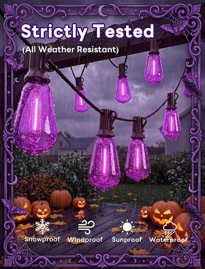 25FT Halloween Purple ST38 LED Outdoor String Lights with 25 Orange Edison Bulbs, Connectable Waterproof Hanging Patio Lights for Halloween, Thanksgiving, Backyard, Porch, Party Decor