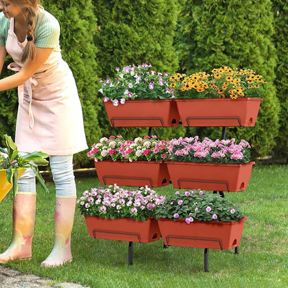 Raised Garden Beds Vertical Garden Planters Indoor Outdoor Standing Raised Planter Box with Legs, Plastic Raised Bed Tiered Planter Boxes Elevated Herb Flower Beds for Vegetables, Balcony, Patio, Red