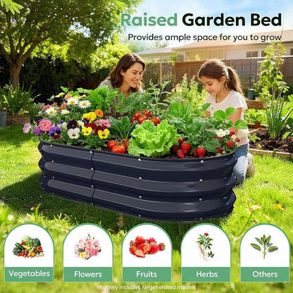 Raised Garden Bed 6×3×1 FT, Galvanized Metal Raised Planter Box Decorative Vegetable & Herb Planting Container for Lawn Border Patio BBQ Area Landscape Path Outdoor Midnight Blue