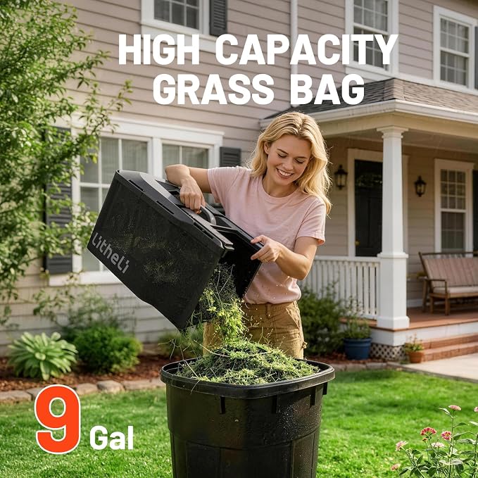 Litheli 14 Inch Cordless Lawn Mower, Brushless Electric Push Mower with 2x5.0Ah Batteries, 5-Position Height Adjustment, 9-Gallon Grass Catcher for Garden Yard Farm