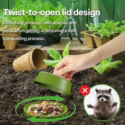 Inground Worm Composter, Mini Underground Worm Farm for Garden Beds, Outdoor Worm Compost Bin for Food Waste, Vermicomposting Bin for Beginners, Elderly, Children (7x7x7.4Inch), Green, 2-Pack