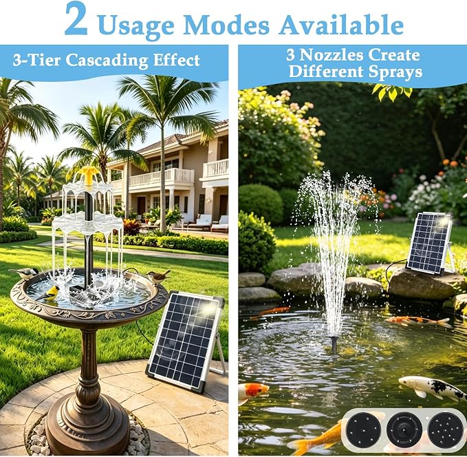Yeomi 6W Solar Fountain Pump, 3-Tier Waterfall Solar Water Fountain