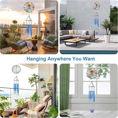 Butterfly Wind Chimes for Outside, 3D Wind Chimes with Wind Spinner, Outdoors Hanging Decor for Garden, Patio and Balcony, Gifts for Men, Women, Mom, Lovers