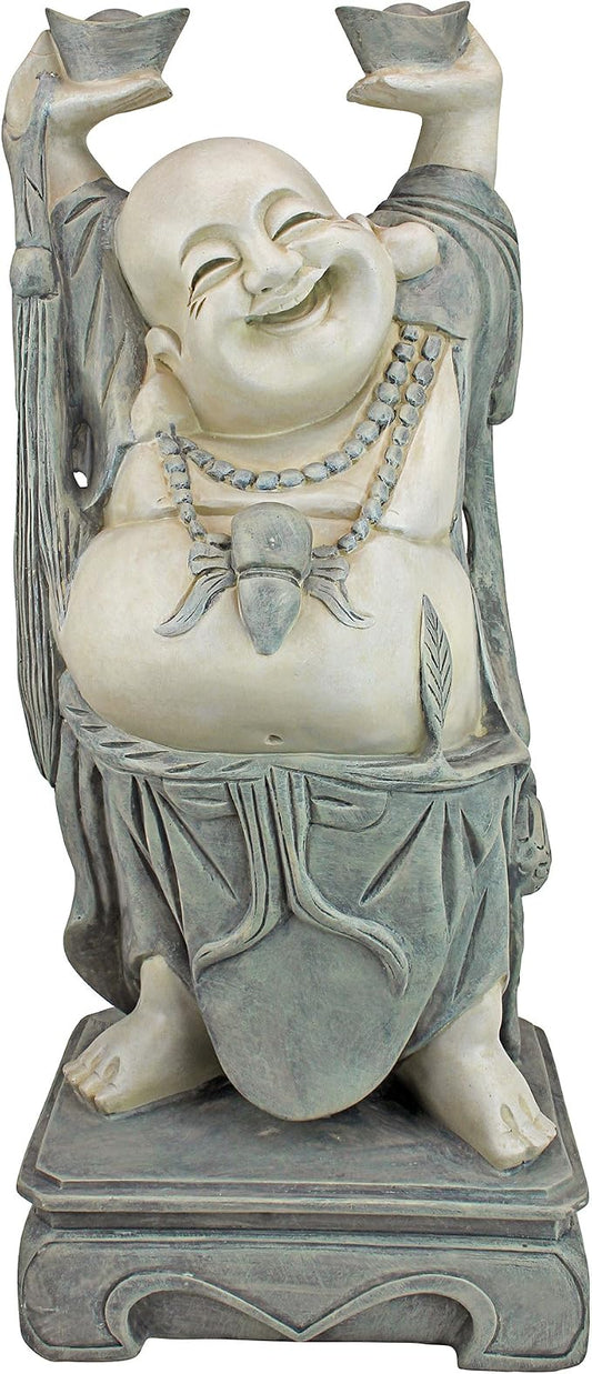 Design Toscano Jolly Hotei Laughing Man Asian Decor Indoor/Outdoor Garden Statue, 26 inches tall, Cast Stone Resin, Two Tone Stone Finish