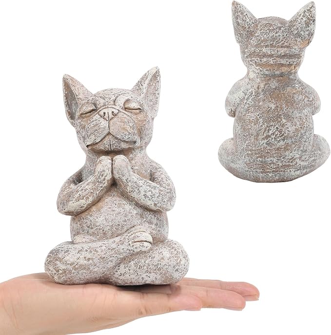 Meditating Buddha Bulldog Statue - 5.7 Inches Resin Yoga Figurine - Cute Funny Zen Animal Tabletop Decor for Home and Garden for Dog Lovers