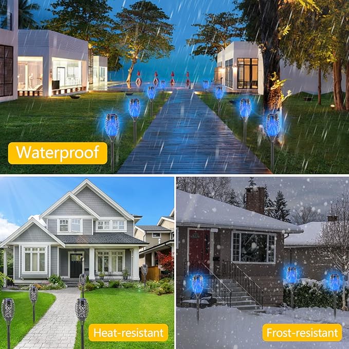 EOYIZW Solar Lights Outdoor, 8 Pack Blue Solar Torch Light with Flickering Flame, 12 LED Torches for Outside Lights Waterproof Landscape Decoration Outdoor for Garden Yard Patio