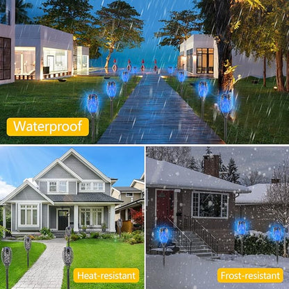EOYIZW Solar Lights Outdoor, 8 Pack Blue Solar Torch Light with Flickering Flame, 12 LED Torches for Outside Lights Waterproof Landscape Decoration Outdoor for Garden Yard Patio