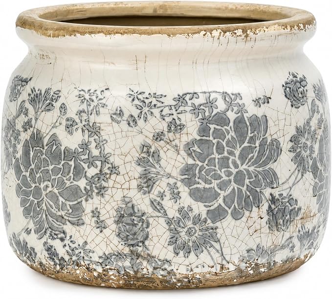 Dosayes Large Ceramic Pot for Planters, Ice Crack Glazed Flower Pot with Drainage Holes,5.91inch Vintage Planters for Indoor and Outdoor (Gray)
