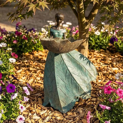 DiliComing Fairy Garden Statues Bird Feeder - 12 Inch Resin Outdoor Fairy Statue for Garden Decor, Decorative Patio Yard Lawn Flower Bed Figurine, Garden Gifts for Women (Green)