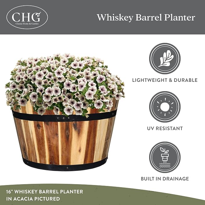 5/800/3 Wood Barrel Set of 3 Planters, Acacia