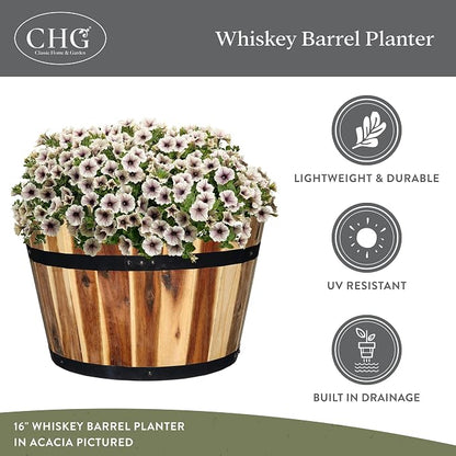 5/800/3 Wood Barrel Set of 3 Planters, Acacia
