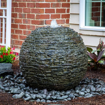 Aquascape Stacked Slate Sphere Fountain, 24 Inch Diameter 61 cm, Lightweight Fiber-Resin Composite Decorative Water Feature, Includes Tubing for Easy Setup, 78287