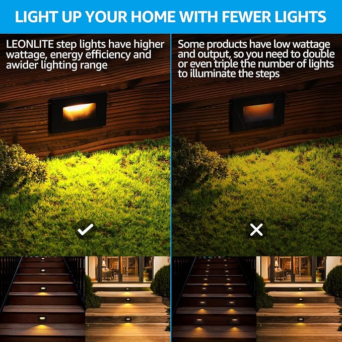 LEONLITE 6-Pack 5CCT 120V LED Step Lights, Horizontal, Oil Rubbed Bronze | 150LM, 5%-100% Dimmable, CRI90, ETL, Indoor Outdoor Stair Lights, Wet Location, 2700K/3000K/3500K/4000K/5000K, Aluminum