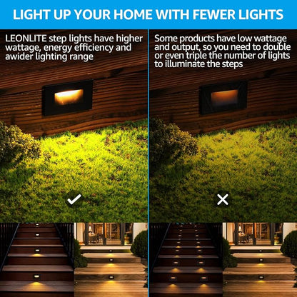 LEONLITE 6-Pack 5CCT 120V LED Step Lights, Horizontal, Oil Rubbed Bronze | 150LM, 5%-100% Dimmable, CRI90, ETL, Indoor Outdoor Stair Lights, Wet Location, 2700K/3000K/3500K/4000K/5000K, Aluminum
