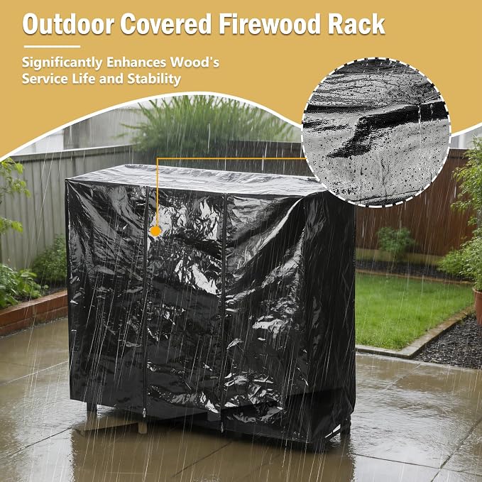 facka 48inch Firewood Rack Outdoor with Cover, Metal Wood Rack | Iron Fire Log Stacker Holder for Fireplace, Patio, Porch, Yard, Garden, Indoor Outdoor Wood Storage