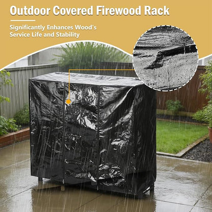facka 48inch Firewood Rack Outdoor with Cover, Metal Wood Rack | Iron Fire Log Stacker Holder for Fireplace, Patio, Porch, Yard, Garden, Indoor Outdoor Wood Storage