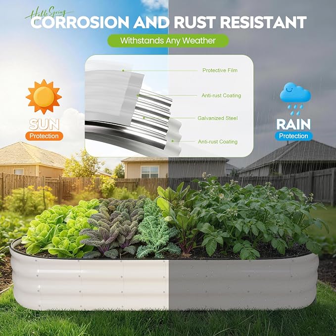 Galvanized Raised Garden Bed 2 Pack, 8x2x1ft Oval Metal Planter Box Outdoor with Support Rods & Corner Protection, Planter Beds for Vegetables, Fruits, Flowers (White)