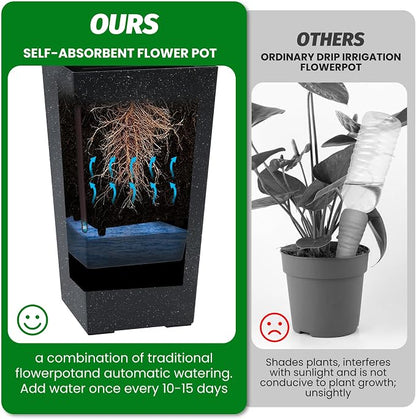 Garvee 16" Tall Planters Set of 4, Outdoor＆Indoor Black Planter Pots, High Front Porch Planter Pots with Drainage Holes＆Water Level Monitor＆Inner Bucket,Black