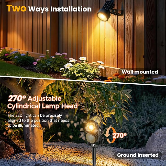Plug and Play Low Voltage Landscape Lighting Kit, 6-Pack Wired Landscape Lights with Smart Transformer, Warm White Waterproof Outdoor LED SpotLights for Yard, Garden, Pathway, Tree
