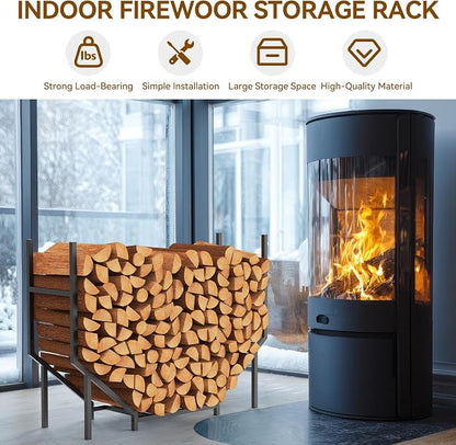 Ebeneze 3.2FT Firewood Rack Holder Outdoor Indoor, Heavy Duty Metal Log Holder Stand for Patio Porch, Stable Wood Holder Firewood Storage Fireplace Organizer