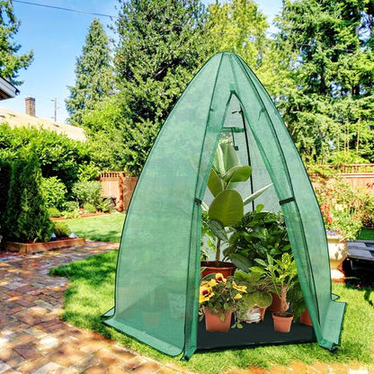 EAGLE PEAK Portable Mini Dome Greenhouse with Zippered Door and Mesh Window, Outdoor Mini Hexagon Greenhouse Kit for Indoor Outdoor Gardening 6' x 5'3'', Green PE Cover