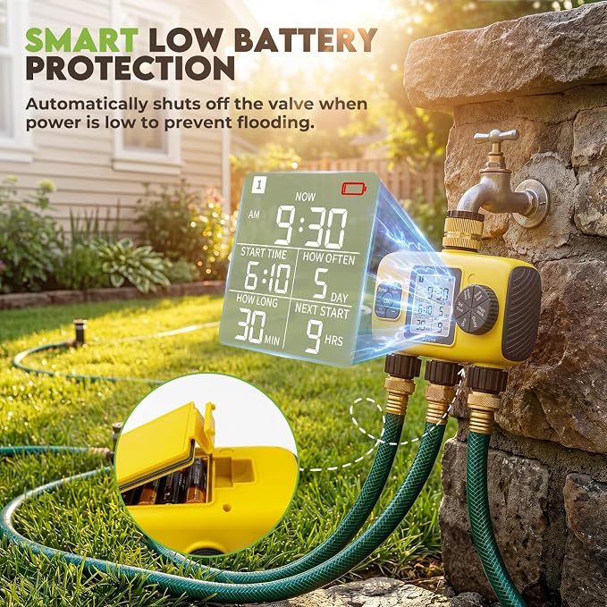3 Zone Sprinkler Timer for Garden Hose,Garden Hose Timer with Brass Inlet,Programmable Automatic&Manual Irrigation System with LCD Display for Yard/Lawn/Pool,Rain Delay,IPX5 Waterproof